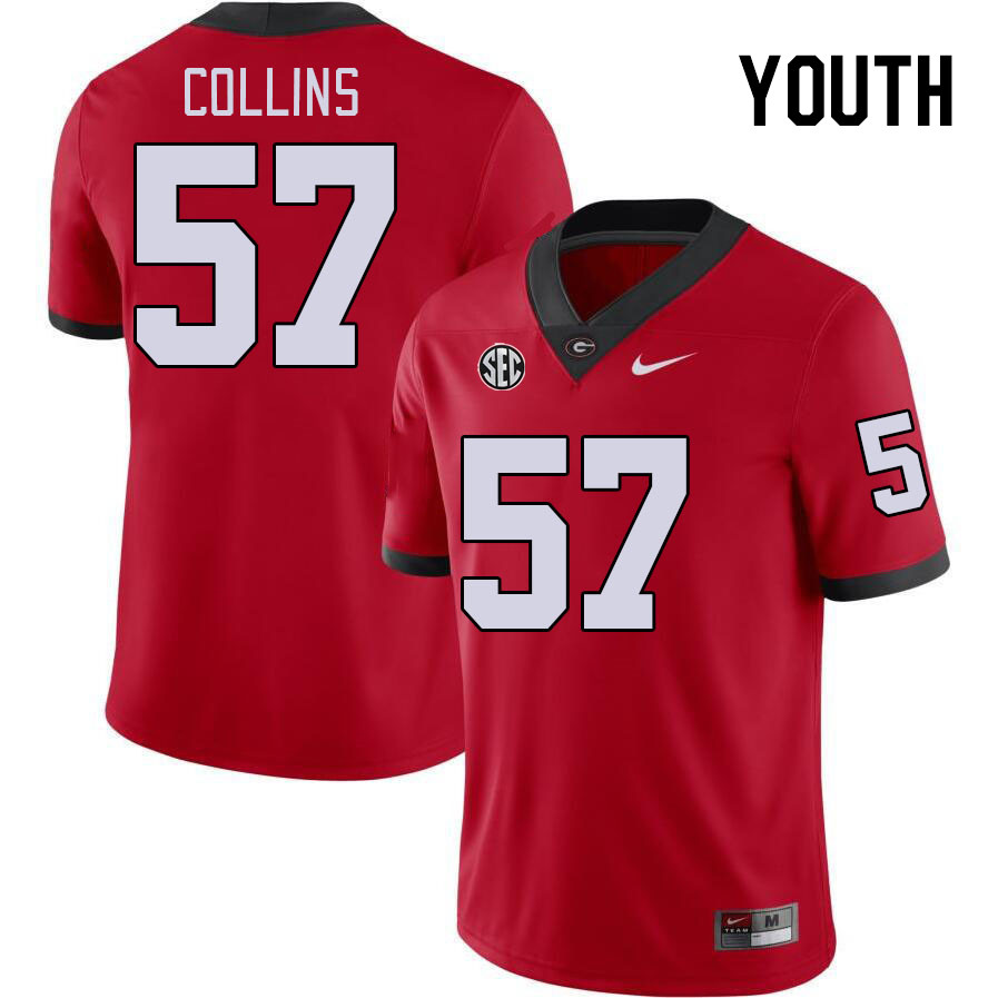 Georgia Bulldogs Youth Luke Collins #57 Red Stitched College UGA Football Jersey 23EH017QK